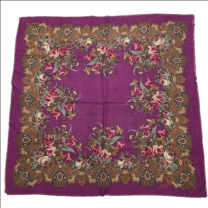 Women's Club 7 Echo Floral Paisley Scarf 33"×34" Purple Tan multicolor